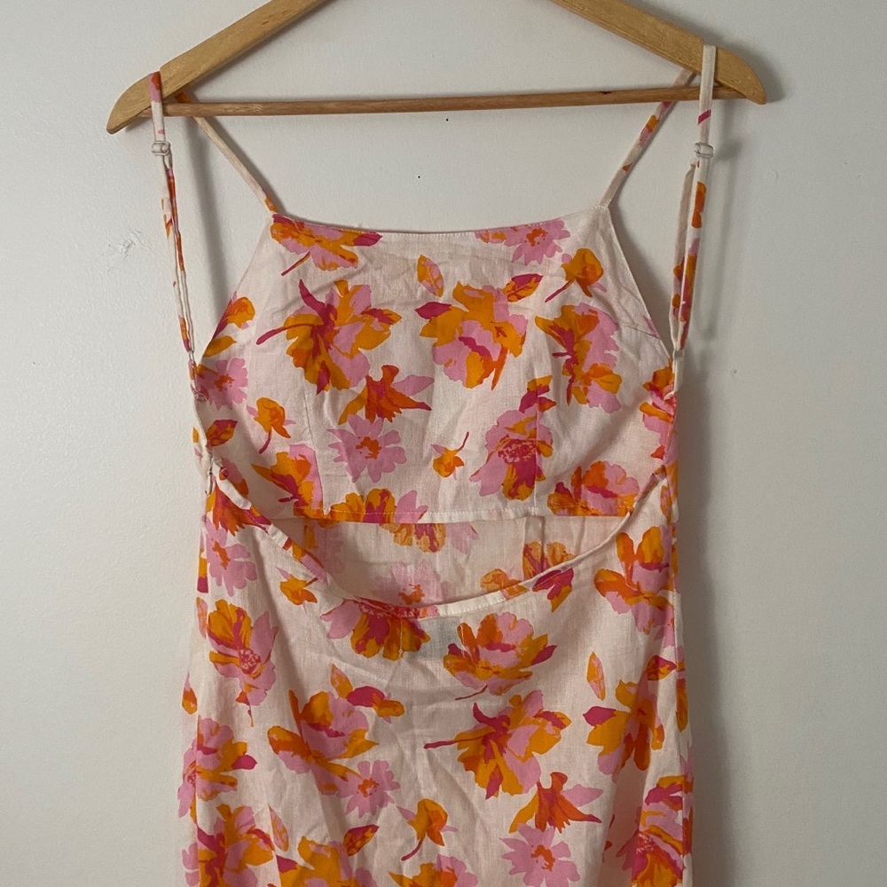 ASOS DESIGN Floral Summer Midi-Dress Backless Spaghetti Strap Pink & Orange Slit - Picture 5 of 12